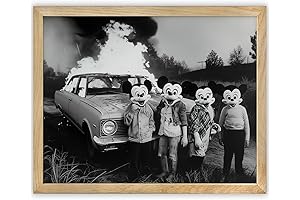 Retro Gothic Vacation-Mickey Mouse Heads and Burning Car Haunt This Eerie Poster