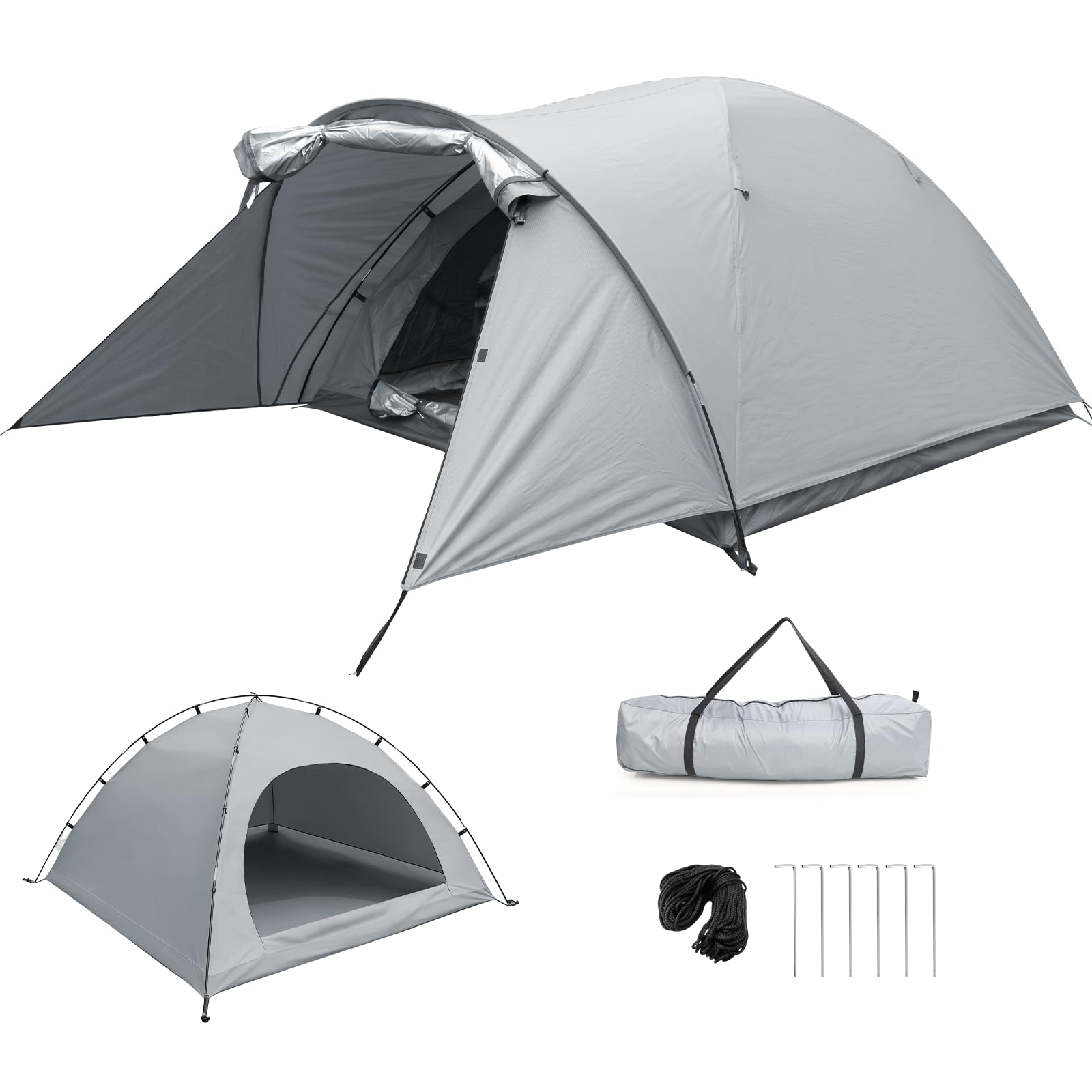 Camping Tent for 3 People, Dome Tent with Porch and Foldable Canopy, Igloo Tent with Removable Outer Tarpaulin, Waterproof and UV-Resistant, Suitable for Camping, Festival and Holiday