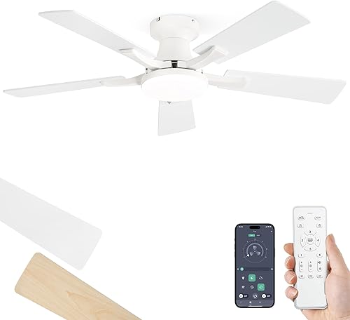 Miniatura 15 de ZMISHIBO Ventilador de techo de 52 pulgadas con luz, aplicación y control remoto, perfil bajo de montaje empotrado, luz LED regulable de 20 W, motor