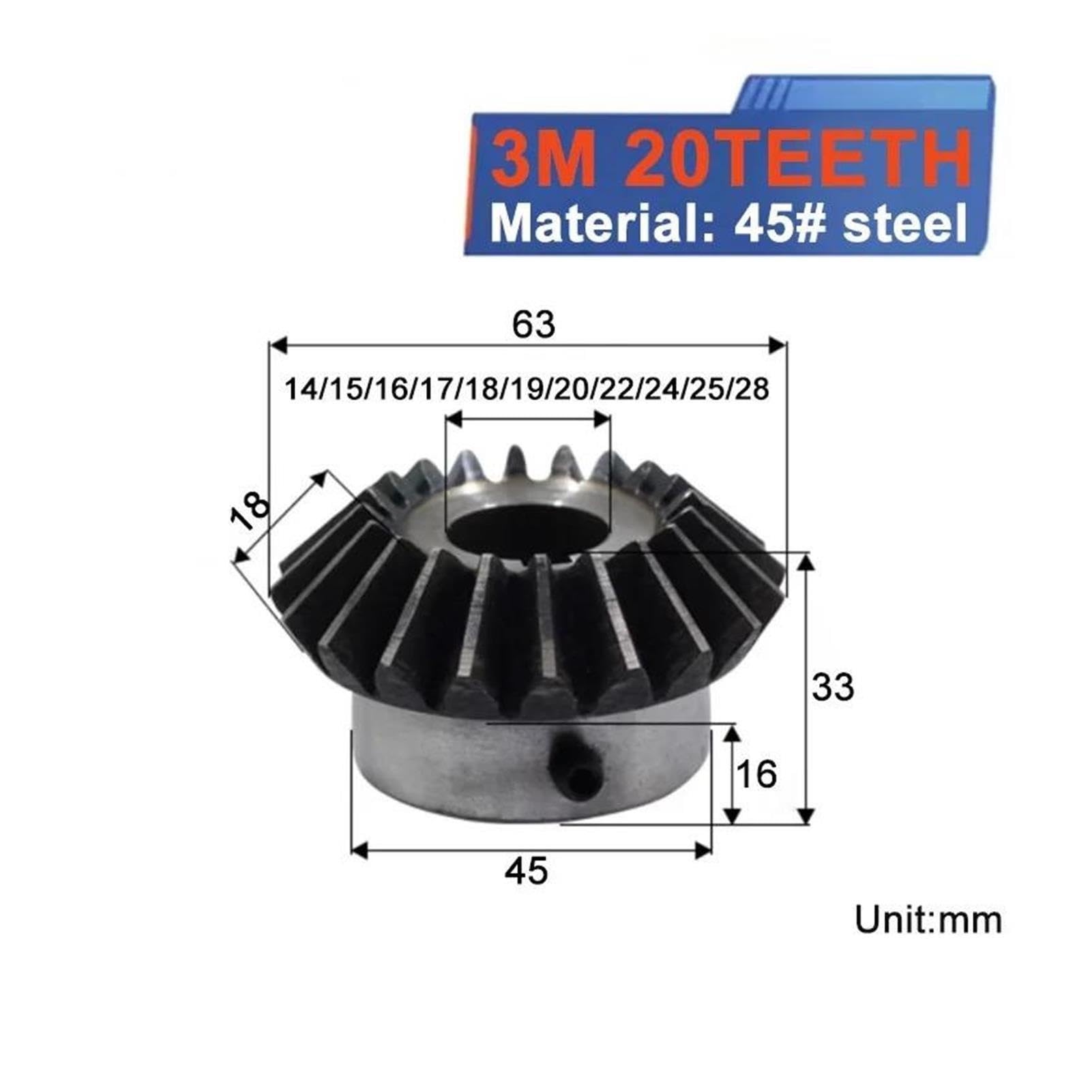 Ingranaggio conico dritto 3M 20T angolo retto