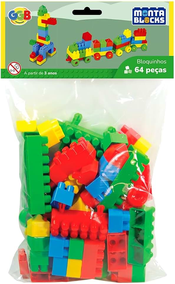 Blocos de Montar Bloquinhos 64 Peças, GGB Plast