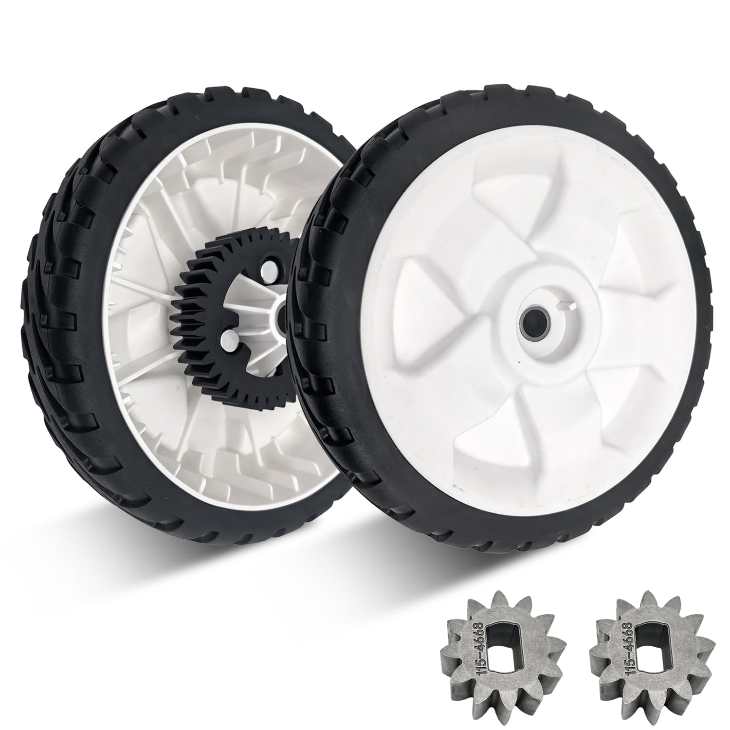 Set di 2 ruote in plastica da 8 pollici 115-4695 138-3216 con kit pignone 115-4668 per tosaerba Toro 22" RWD Recycler Push compatibile con Toro 20332 20333 20334 20338 20338 200 352