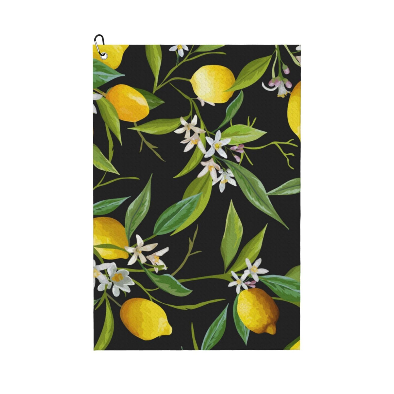 Hnnkloy Lemon And Flower, 16x24 in Portable Waffle Golf Towels with Carabiner Clip for Golf Bag