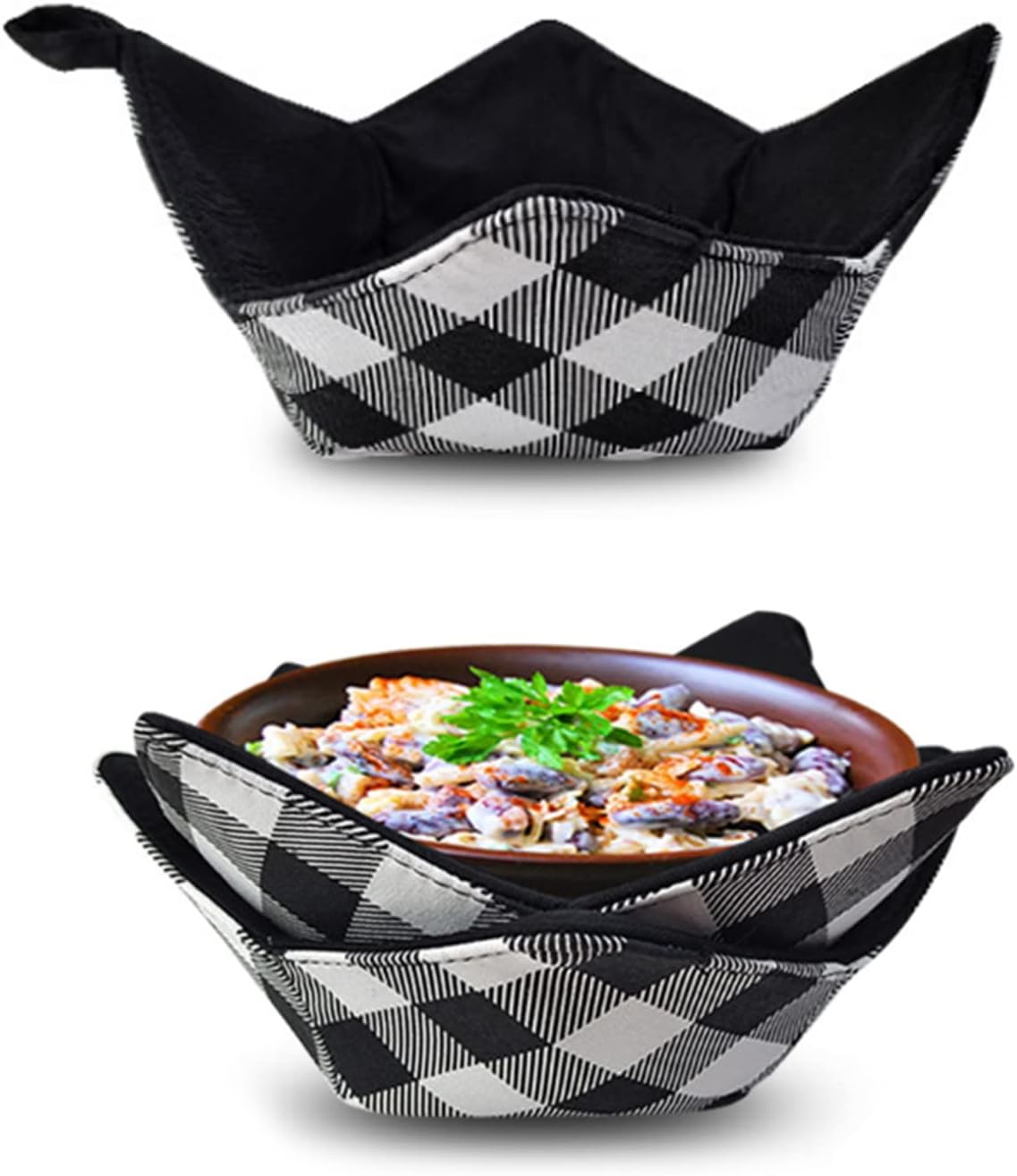 POWSHELF 2 Pack Microwave Safe Bowl Cozy, Plaid Bowl