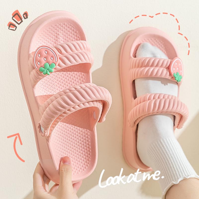 Loizziuy Women's Strawberry Slippers Slides Heart Decor Flip Flops Sandals for Vacation Flat Bottom Casual Slippers for Womens Girls3