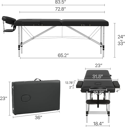 Miniatura 2 de Mesa de masaje, cama de masaje plegable portátil de 2 secciones, cama de spa de pestañas ajustable en altura con base facial, cama de salón facial