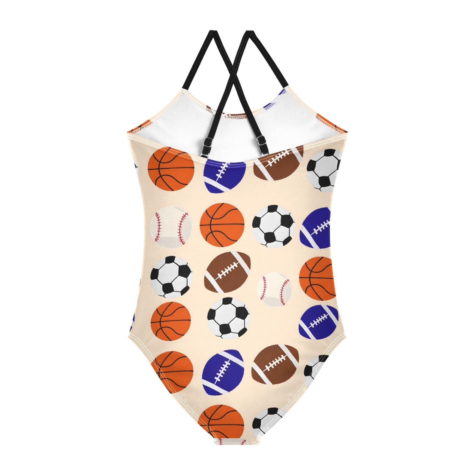 Blue Rugby Football Basketball Girls Swimsuits Quick Dry Crossback One Piece Beach Swimwear Bathing Suit, 9-10T