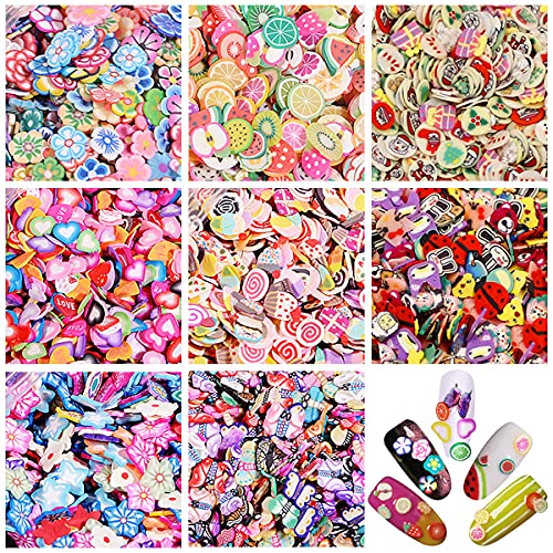 Yueser 8000 Stück 3D Nagel Obst Scheiben Gemischt Bunt Nagel Kunst Strass für Nail Art DIY Maniküre Dekoration…