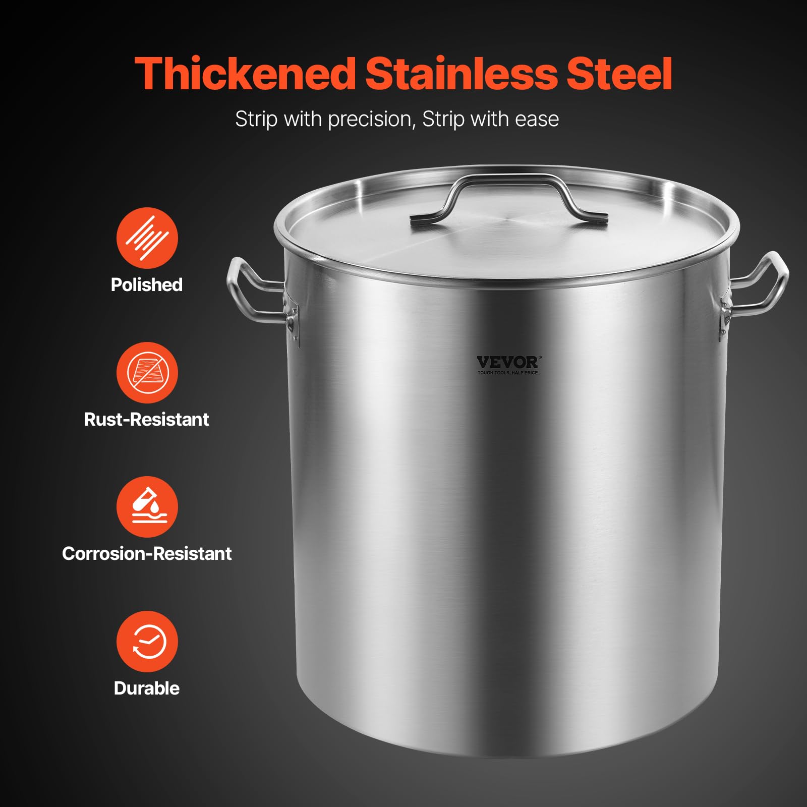 VEVOR Olla Grande de Acero Inoxidable de 60,5 L, para Salsa con Canasta, Tapa y Asa, Olla Comercial Resistente, Tratamiento de Lijado, para Eventos de Grupos Grandes, Plateado, 400 x 450 mm