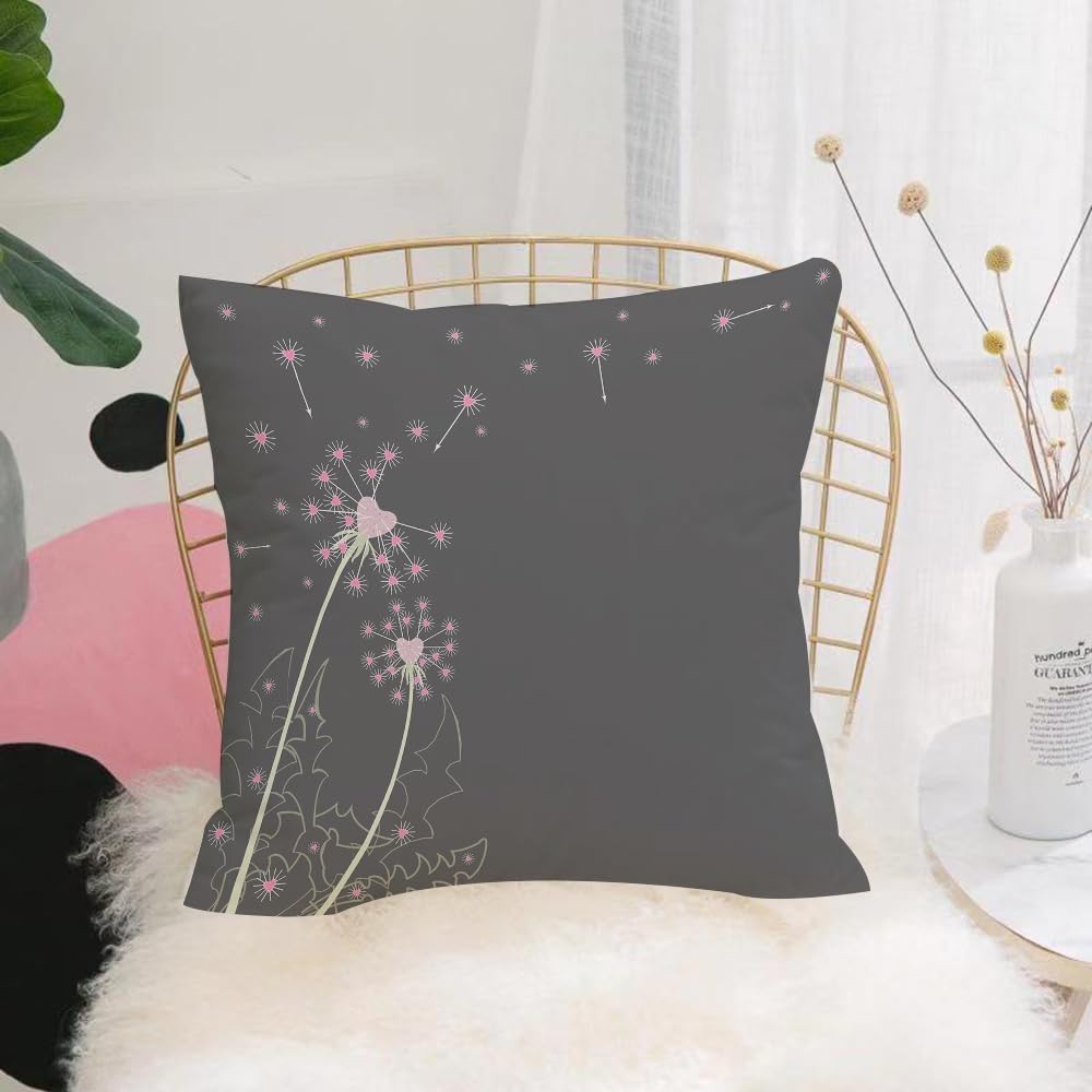 HYMSXW Cushion Cover,Throw Pillow Case Home Decorative for Living Room Bedroom Sofa Chair 20X20 Inch,Dandelion, love dandelion on gray background,Pillowcase 50X50cm