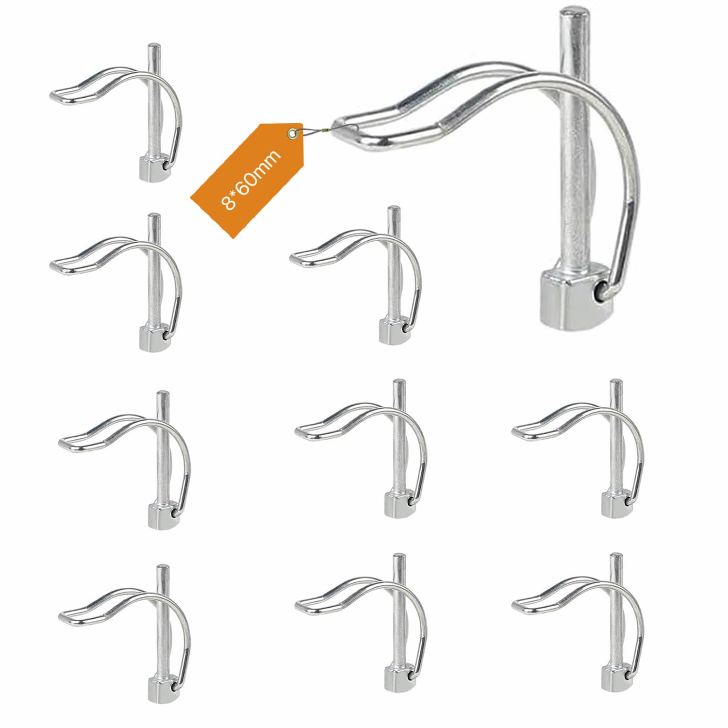 FIFIBANG 10x Klappsplint D Form, 8mm*60mm Rohrklappsplinte Klappsplinte, Sicherungsstift mit Rastverschluss