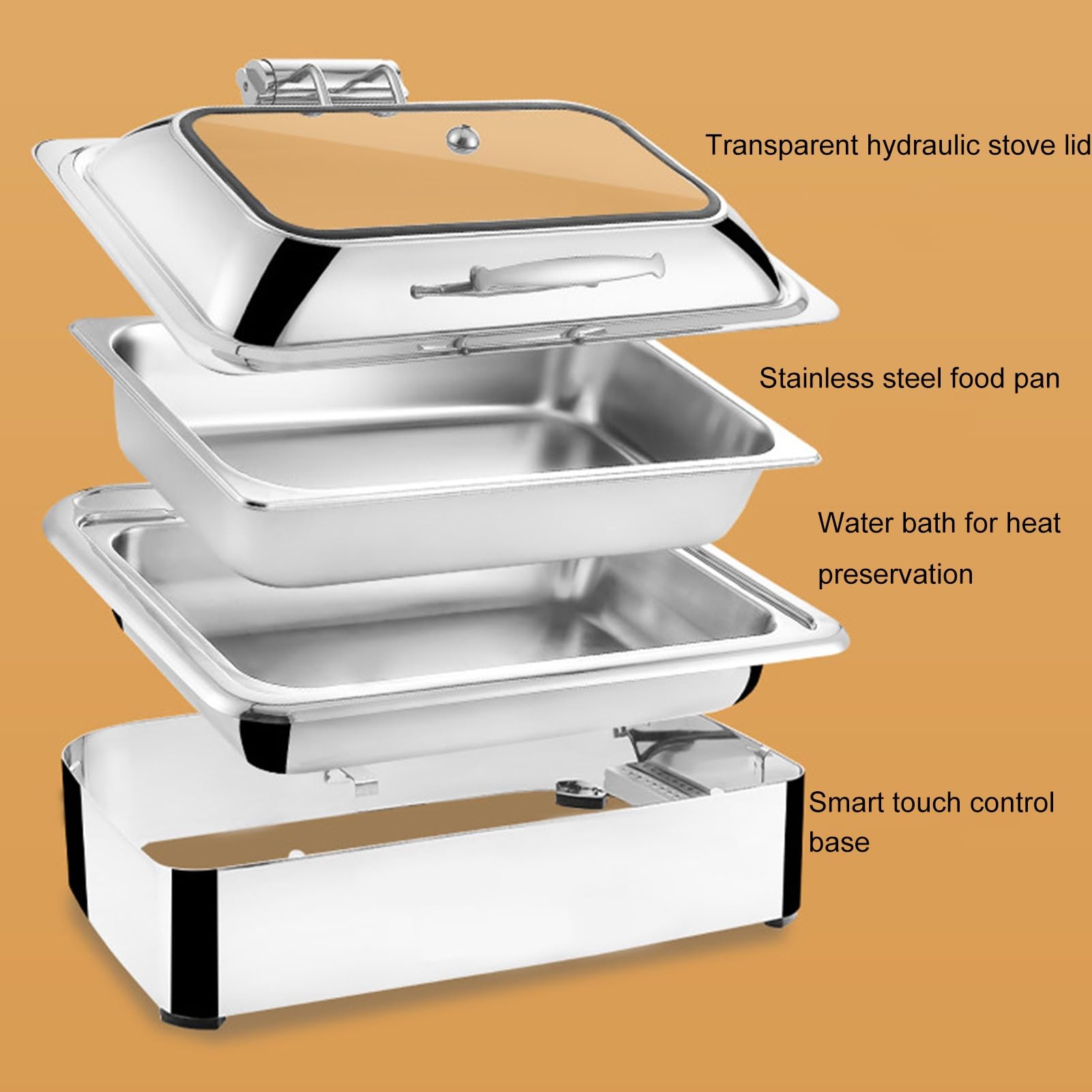 Scaldavivande elettrico in acciaio inox, 9 l, con coperchio trasparente, ideale per eventi e catering, design durevole, facile da pulire
