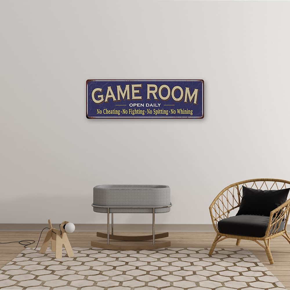 Cartel de metal azul para pared con texto en inglés "Game Room", ideal como regalo