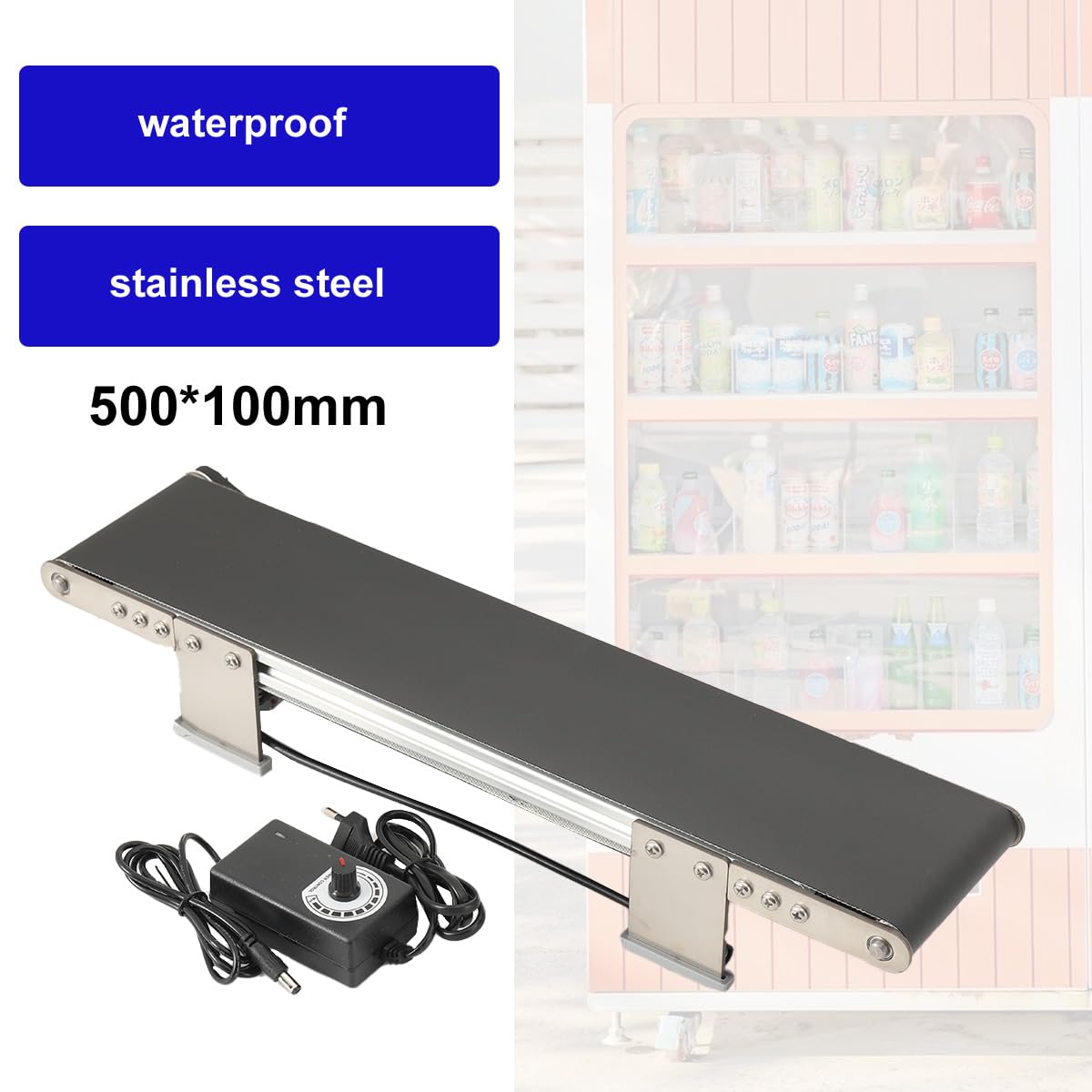 Mini-Förderautomat, Desktop Förderband mit Einstellbarer Stromadapter, 100 * 490mm Förderer Edelstahlhalterung, Automatischer Förderanlage Fördergurt, für Reibung Experiment Lehrmittel