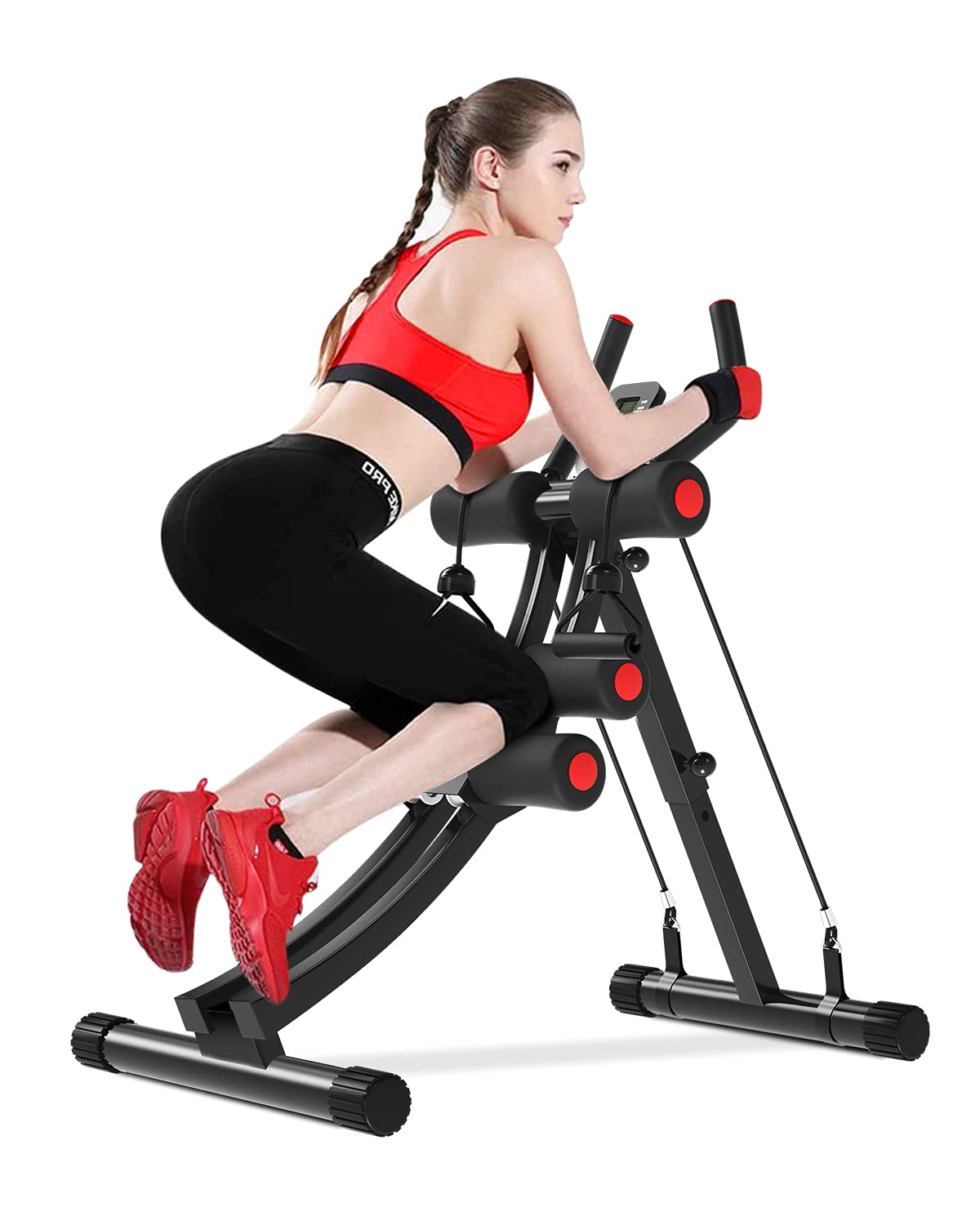 KESHWELL Ab Machine,Abs Workout Equipment for Home Gym,Whole Body Workout Waist Trainer for Women&Men,Adjustable Abdominal Cruncher,Foldable Core Abs Exercise Machine with Resistance Bands&LCD Display