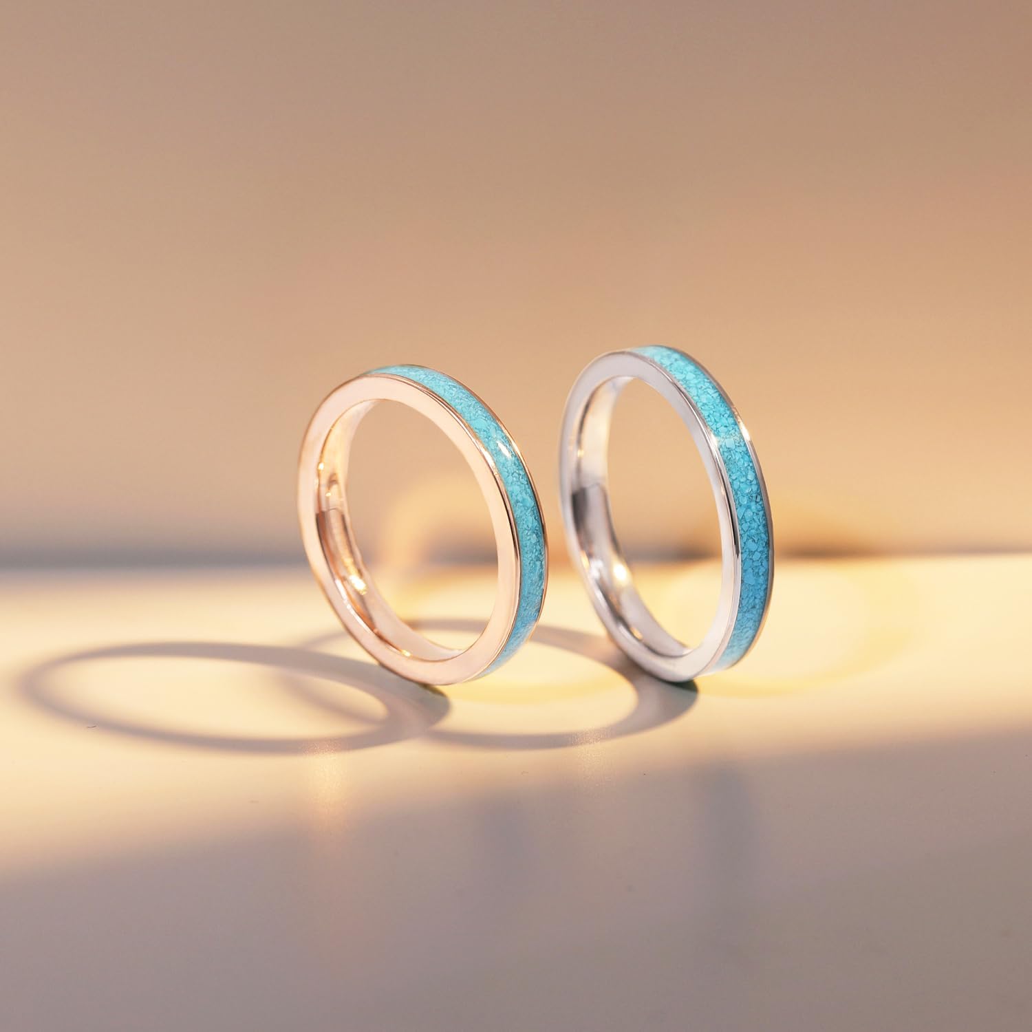 TIGRADE 3MM Titanium Ring Blue Turquoise Engagement Wedding Band for Woman Size 3-13 - Image 3