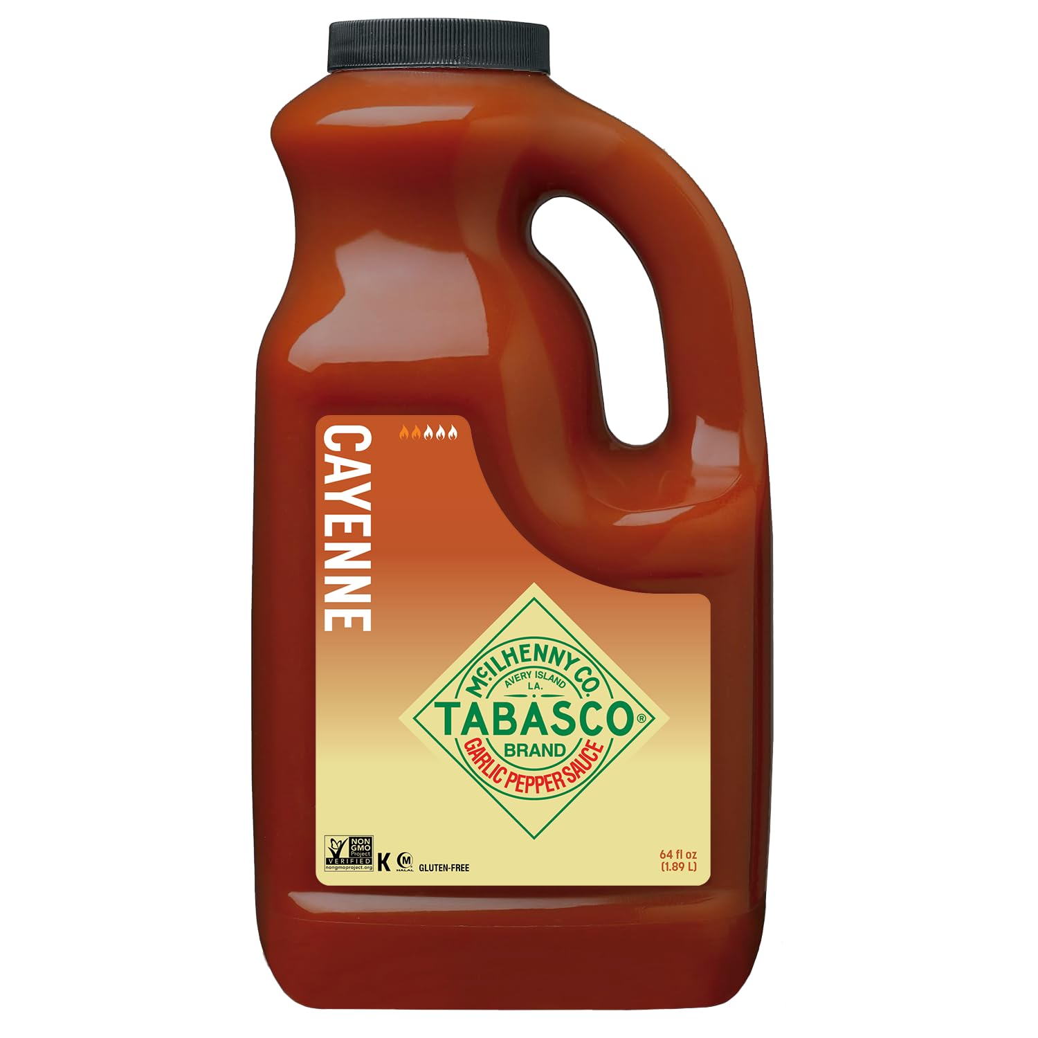 Brand Cayenne Garlic Pepper Sauce, Mild Hot Sauce, Bulk Plastic Jug, Smoky & Zesty Blend with Savory Garlic, Perfect for Large Recipes, Great for Italian Dishes & More, 64 Fl Oz (Pack of 1)