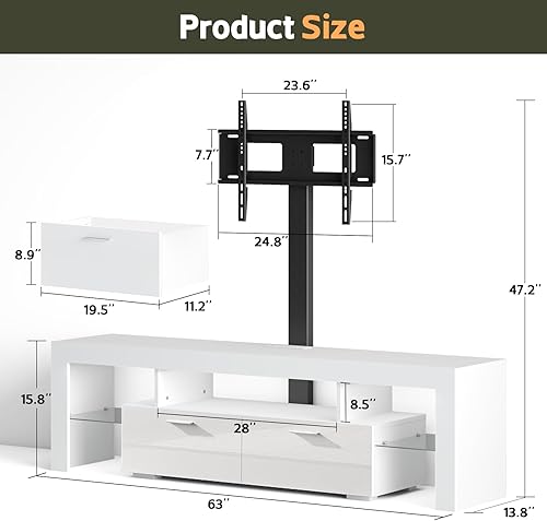 Miniatura 9 de Soporte de TV con soporte de 75 pulgadas, soporte de TV LED con toma de corriente y cajones, centro de entretenimiento moderno con soporte para sala