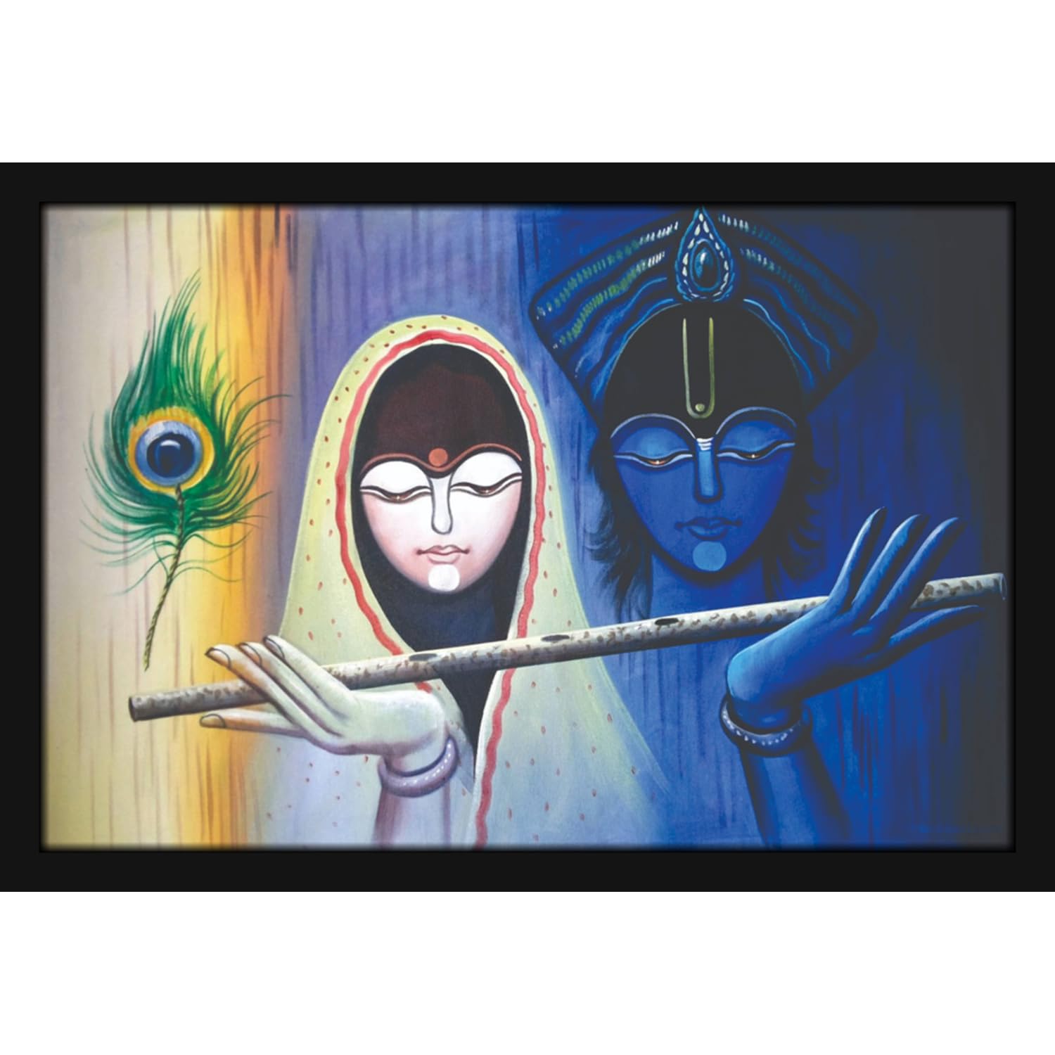 Mad Masters Lord Shri Radha Krishna Painting Hanging Photo Frame Decorative Item for Living Room, Bedroom, Home Decor and Wall Decoration (MM 2077, 45.7L x 30.5W cm, Paper, Without Plexi Glass)