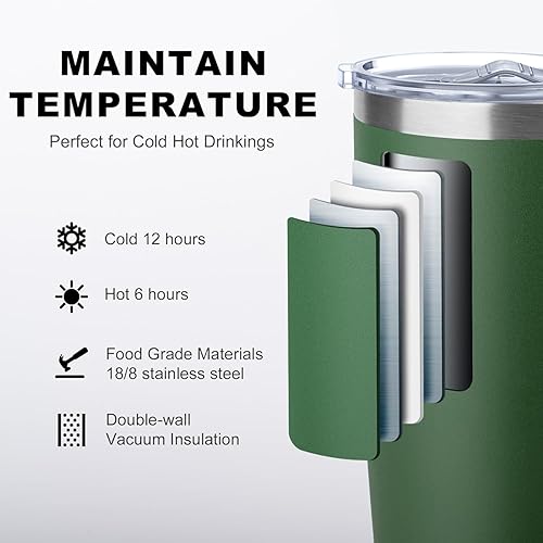 Miniatura 2 de koodee Taza de café aislada de 20 onzas con tapa y asa, acero inoxidable de doble pared al vacío, taza de campamento, vaso de café de viaje (verde