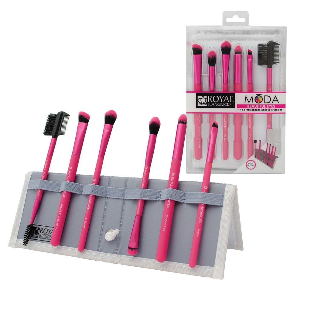 MODA Beautiful Eyes 7 pc Makeup Brush Flip Kit, Pink