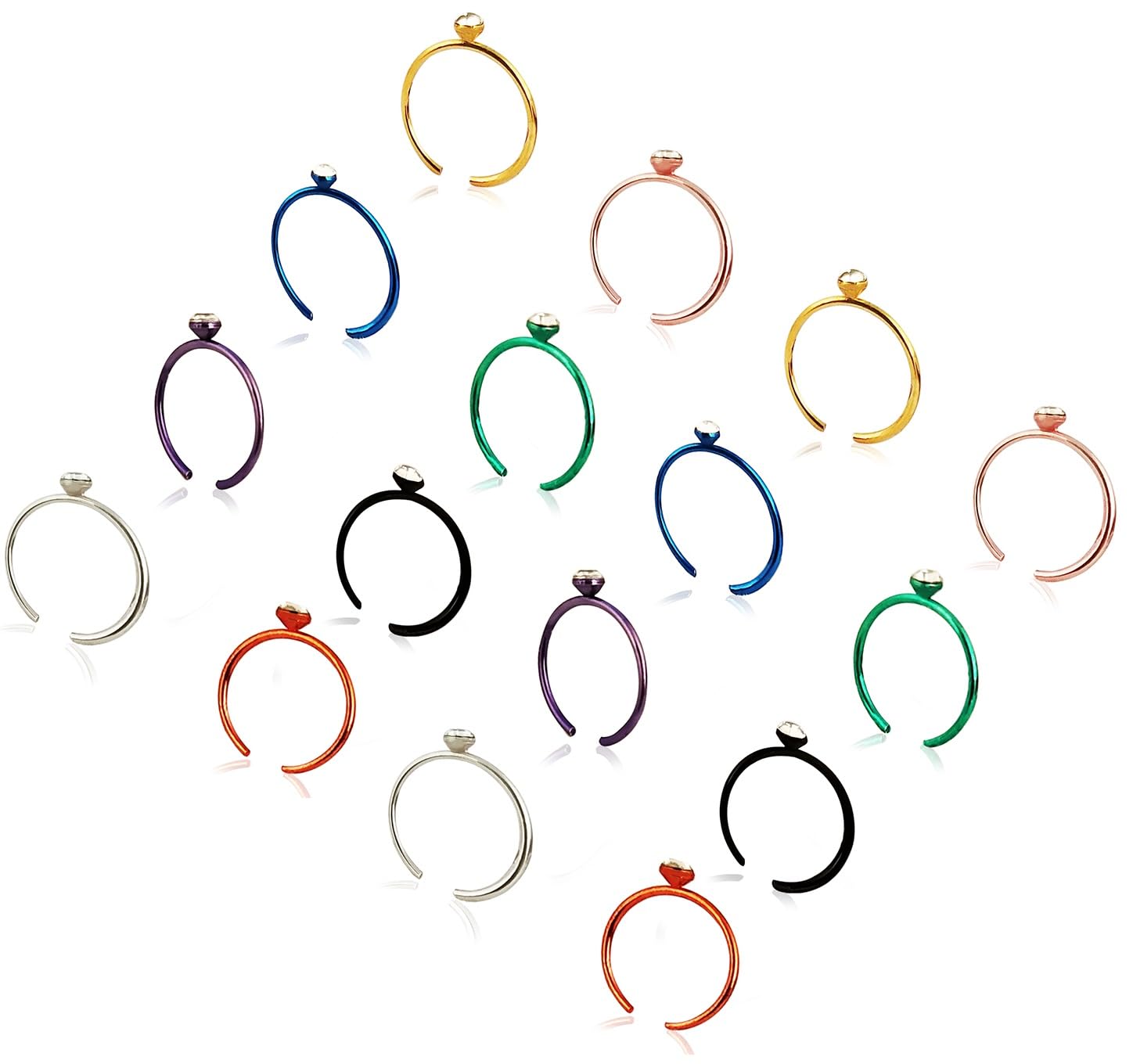 vama FASHIONS Body Pierced Jewelry Piercing Stone Nose Ring Sterling Metal Round Hoop Nose Studs for Women & Girls - 25 Pcs Nosepins-picture-23