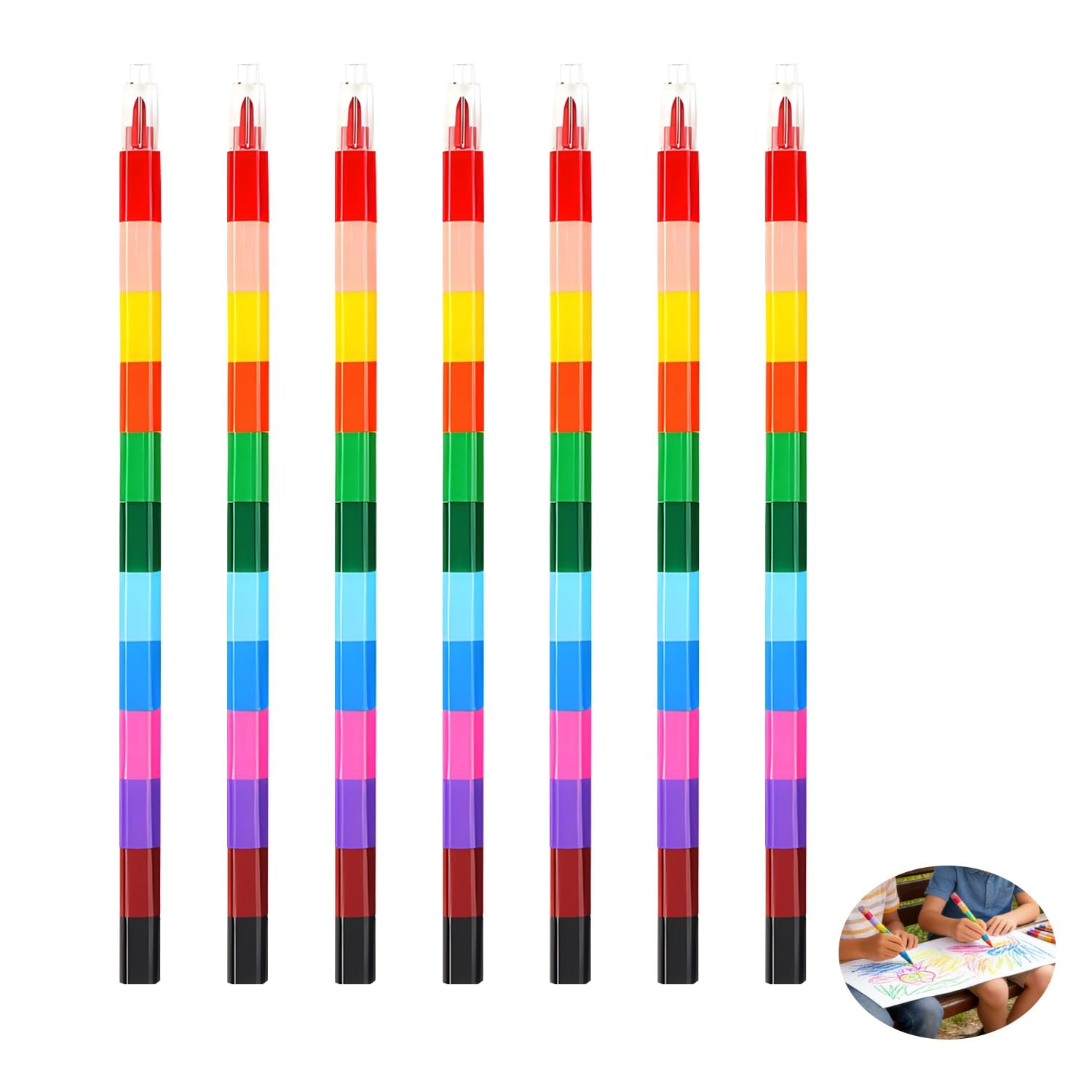 7 Lápices De Colores Apilables, Lápices De Cera Apilables, Lápices De Cera De Arcoíris, Bloques De Construcción, Lápices De Colores Enchufables Para Pintura, Regalo, Oficina