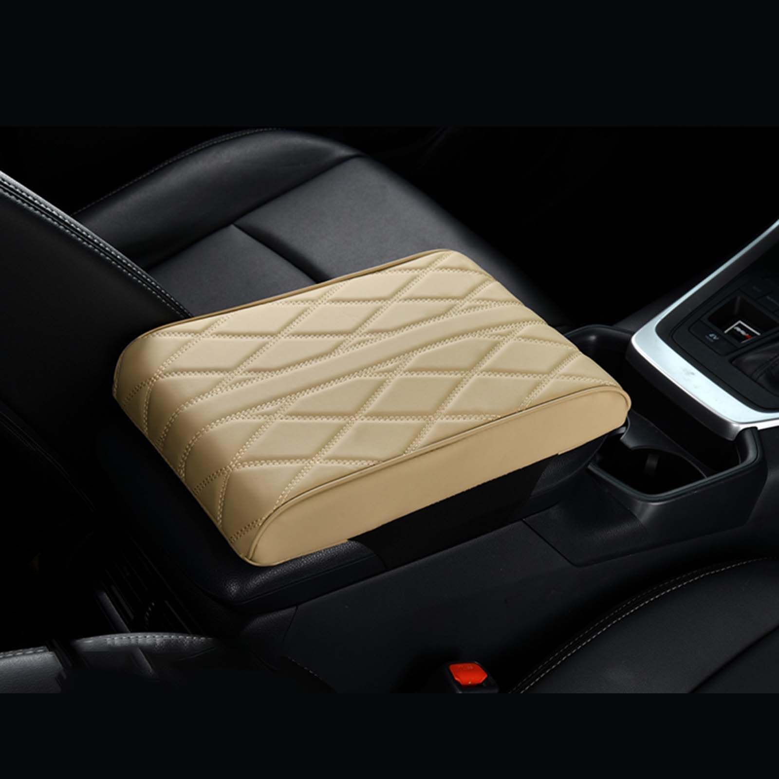 ALDLDA Car Center Console Cover for Volvo XC90 2002-2025 P2/SPA,Armrest Box Mat,Car Armrest Box Pad,Center Console Cushion,Leather Car Armrest Box Pad,Scratch Resistant,Comfort Elbow,C-Beige