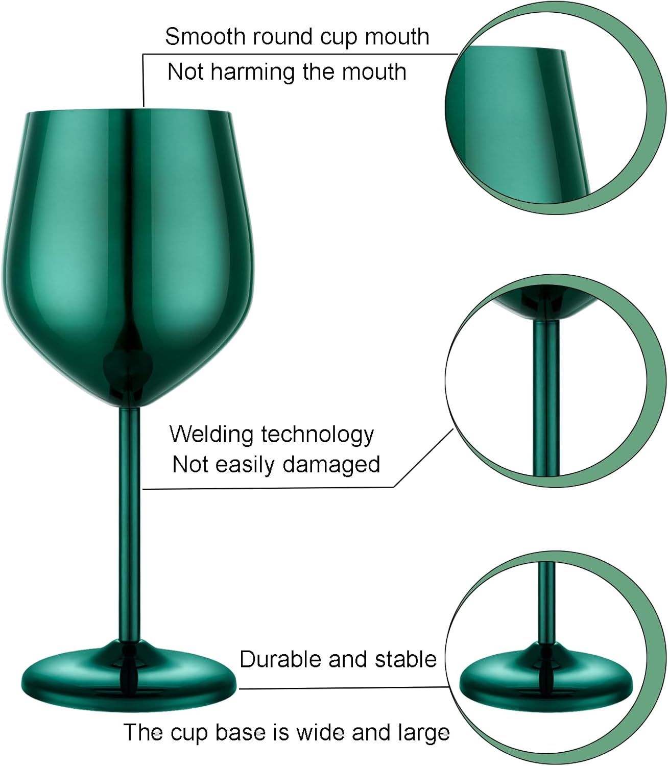 Stainless Steel Wine Glasses Set of 2, 18 oz Unbreakable Green Wine Glass Unique Metal Wine Goblets for Outdoor Capming and Pool Gift for Wine Lovers - Image 4