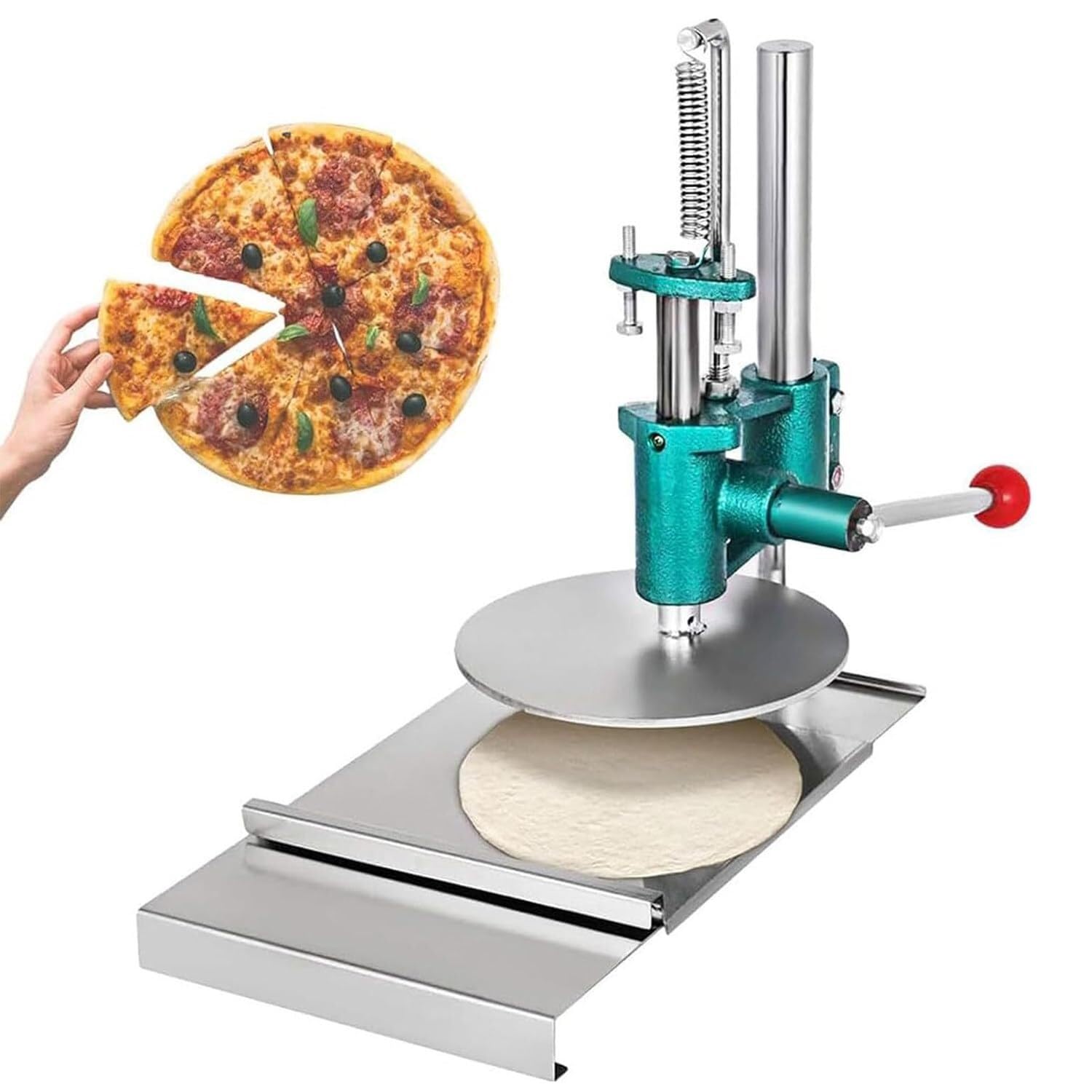 LYDZUSDP Stainless-Steel Household Pizza Press,Dough Pastry Manual Press Machine,Stainless Steel Handle Extension Stable Control,Light Weight Sheeting Bread Molder(14cm)