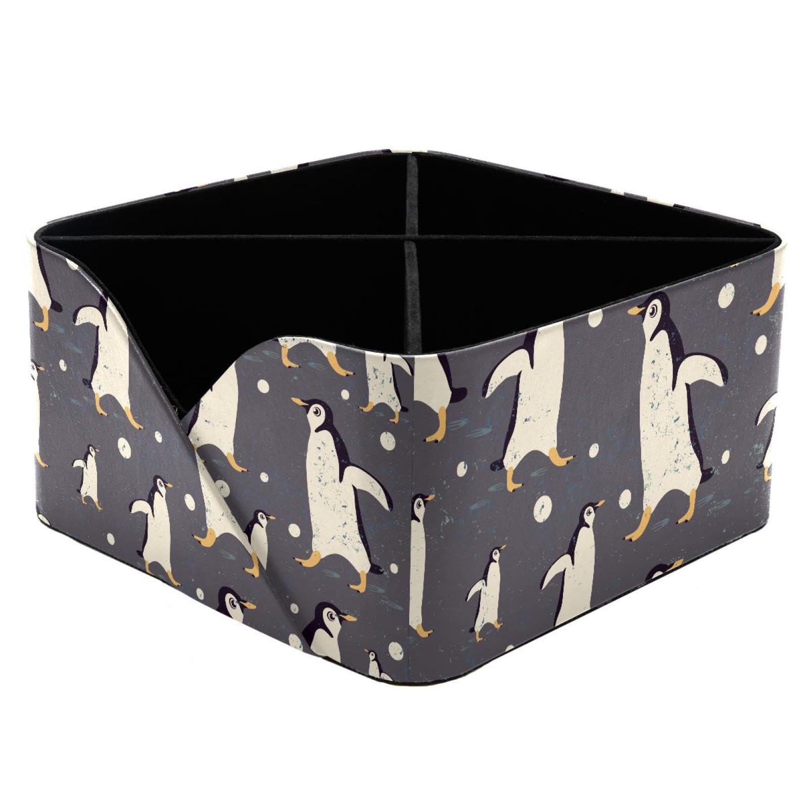 KengjuTesu Penguin Cute Animal Pattern Desktop Organizer Pen Holder, Rectangular Pencil Cup for Office, Study and Makeup Stations