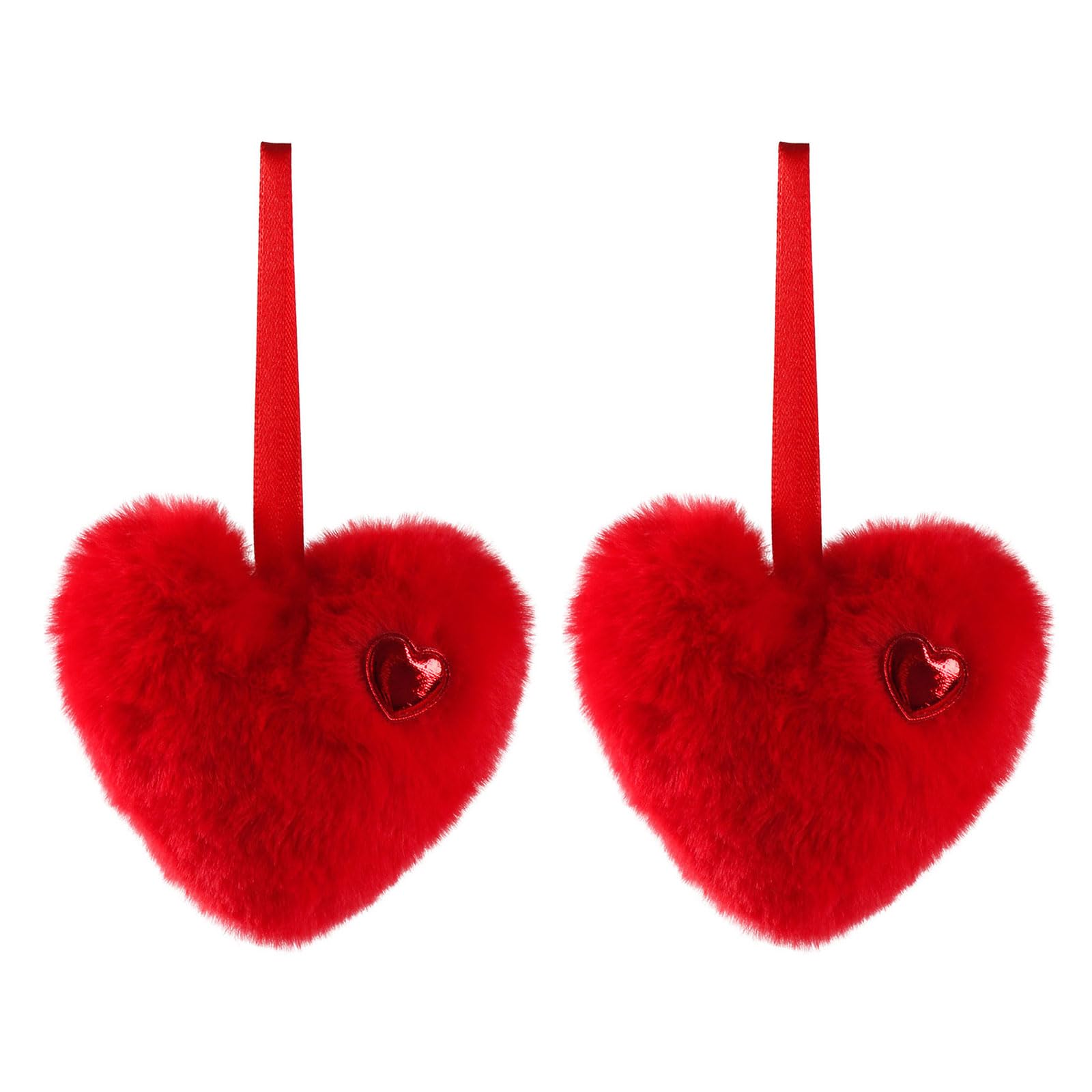 Foloda Red 2Pcs Multipurpose Heart Shaped Ball Ornament Christmas Tree Plush Ball Hanging Decoration For Festival Decoration