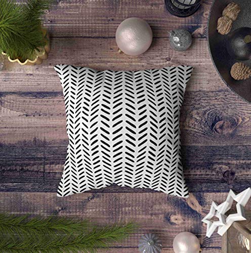 Tomwish Decor Pillow Covers,2 Packs Hidden Zippered 18X18Inch Black On White Sketch Herringbone Pattern Decor Throw Cotton Pillow Case Cushion Cover For Home Decor #TOP3