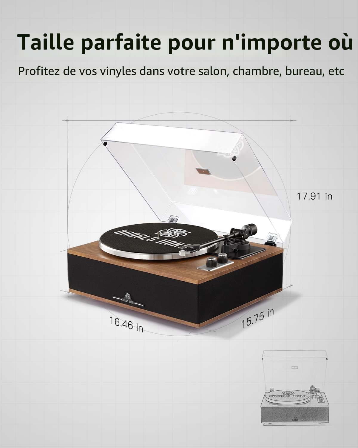 ANGELS HORN Platine Vinyle Tourne Disque Vinyle Bluetooth HiFi avec Haut-parleurs Préamplificateur Phono intégré 33/45 TR/Min et Micro AT-3600L