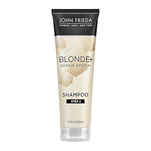 John Frieda Blonde+ Champú reparador de cabello, champú rubio con complejo de construcción de enlaces, reparación de cabello dañado, 8.3 onzas