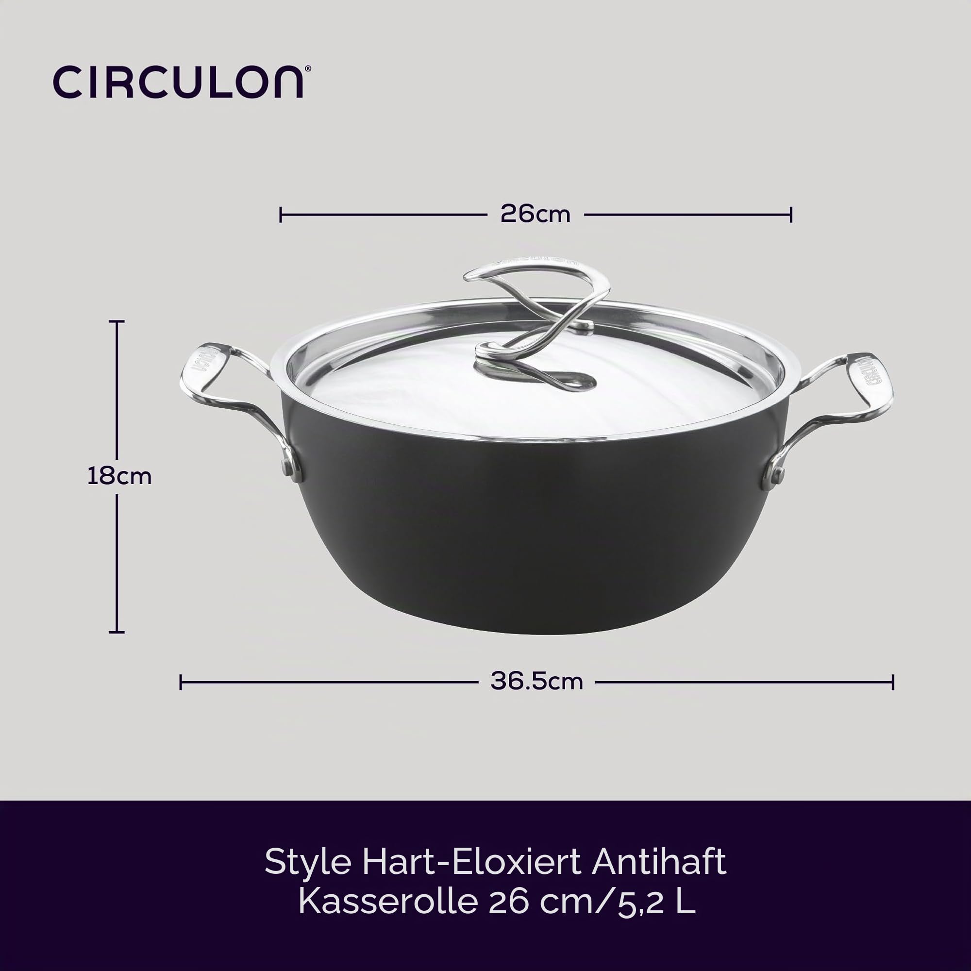 Circulon Style Kochtopf harteloxiert, tief, 26 cm/5,2 l