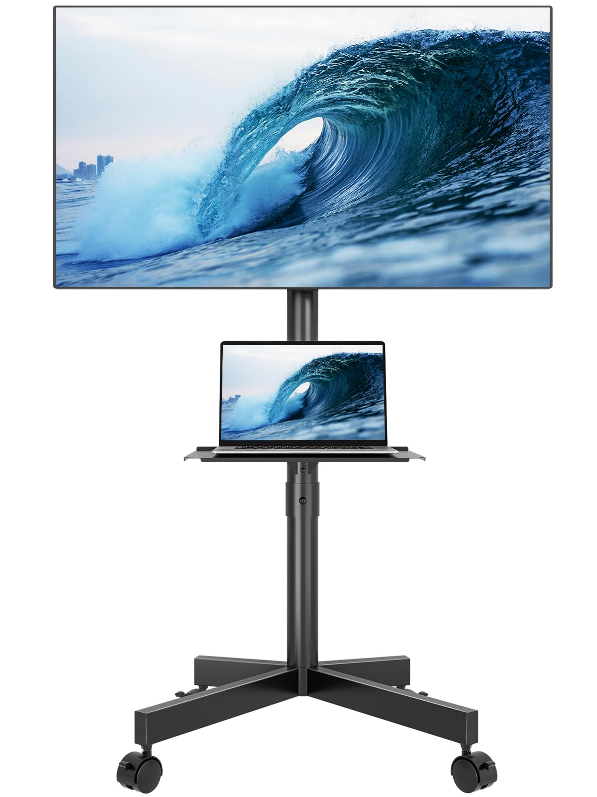 BONTEC Mobile TV Stand for 23-60 Inch TVs, Rolling TV Stand with Locking Wheels, Adjustable Height, Media Shelf, Max VESA 400x400mm, Holds Up to 88lbs