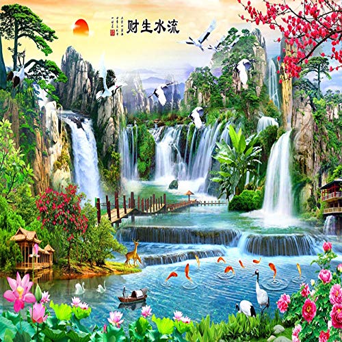 Papier peint style chinois 3D stéréo cascade 350x245cm pour bureau - 5