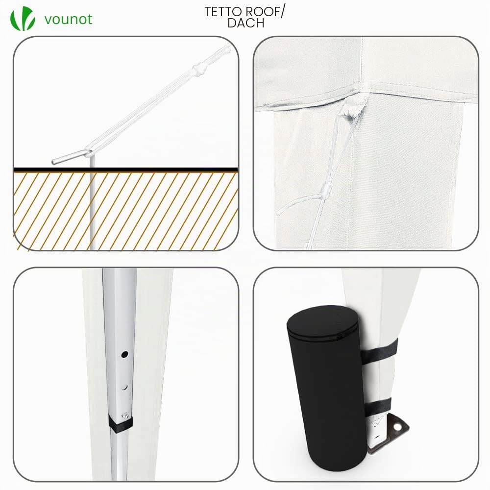 VOUNOT® Gazebo 3x3m Pieghevole con 4 Parti Laterali, Bianco