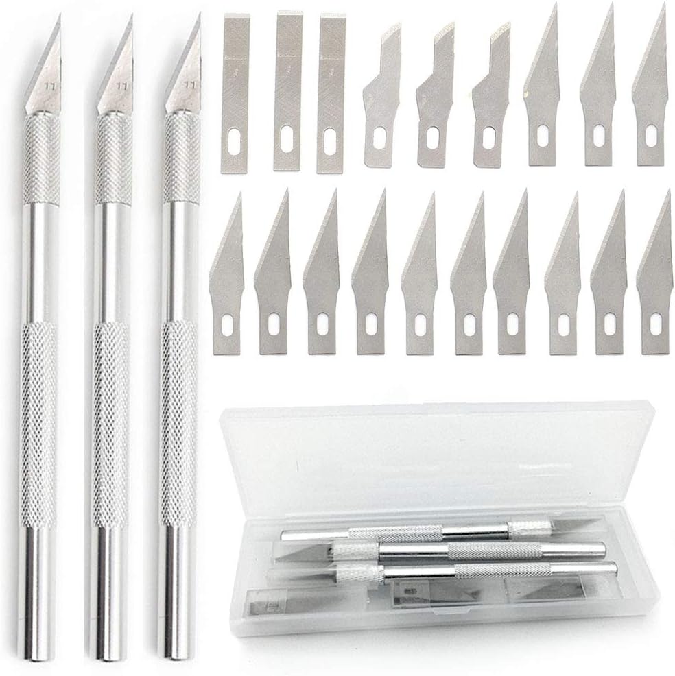 Craft Knife Precision Hoppy Knives Scalpel Pen Carve Stainless Steel for DIY Art Work Cutting,Carving,Cellphone Laptop Repairs Engraving Hand Tools Utility(3 Pcs Sculpture Knives with 19 Pcs Blade)
