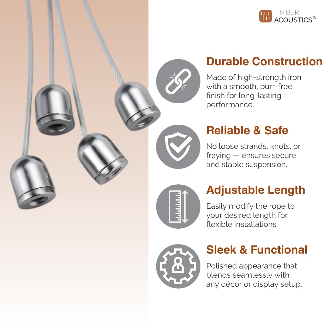 Timber Acoustics® Wire Rope Suspension Kit for Hanging Lights, Billboards, Panels | | Adjustable 1 Meter Steel Cable System | Heavy Duty Iron Wire Hanging (Set of 2) — Amazon image 2