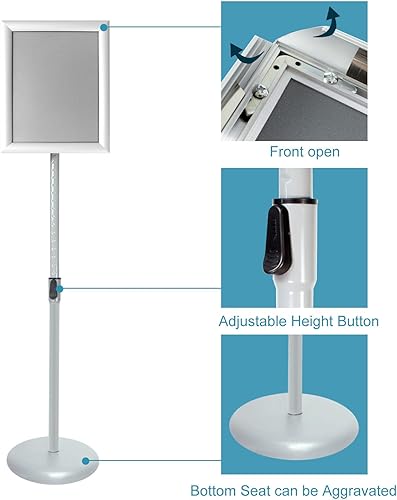 Miniatura 4 de Soporte ajustable para cartel con base resistente, marco abierto de aluminio para 8.5 x 11 pulgadas, vista vertical y horizontal, utilizado para la