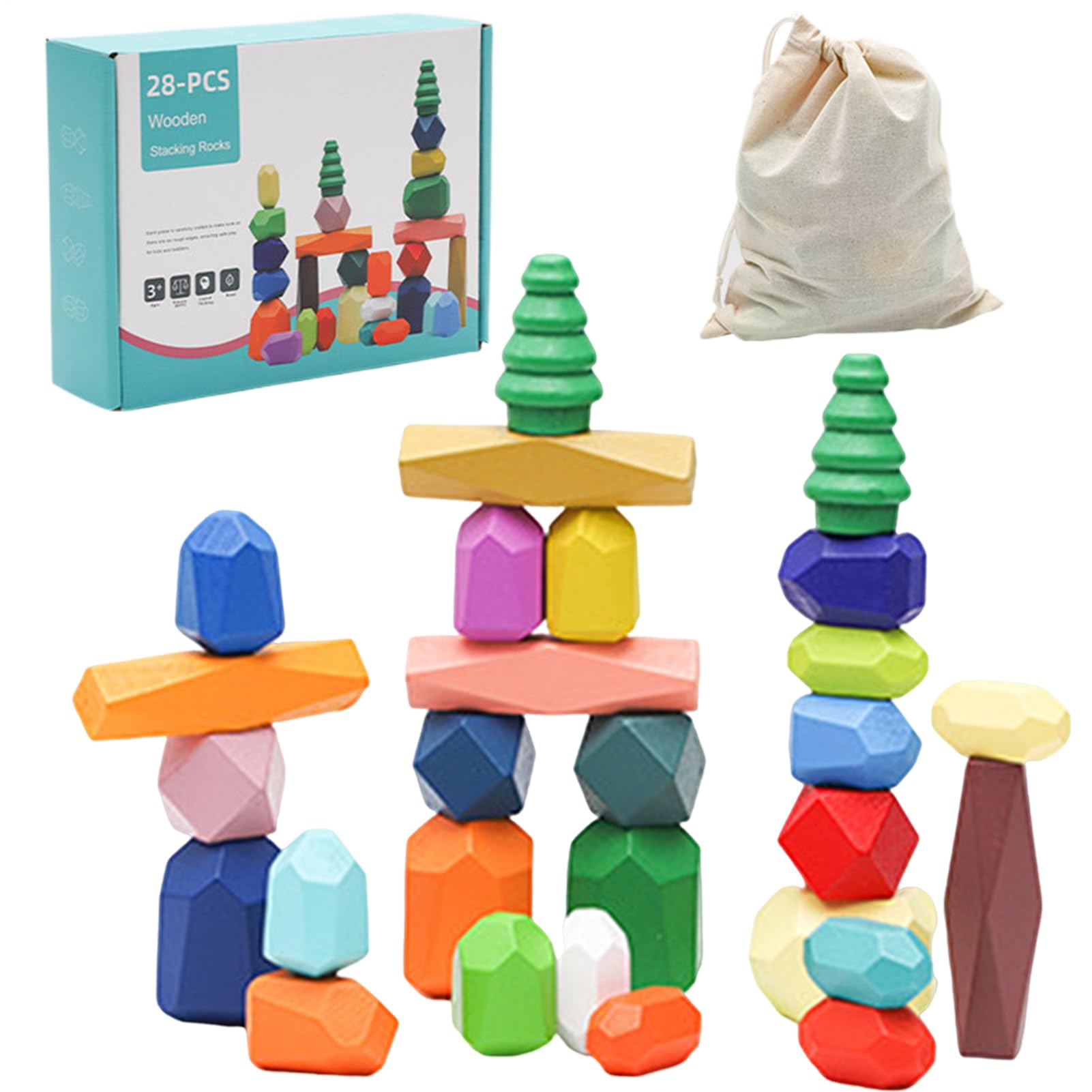 Wooden Sorting Stacking Rocks Stones - Sensory Balance Blocks, Natural Texture Learning Set with Smooth Edge Finish & Creative Building Pieces for Boys Development, Kids Activity and Early Education