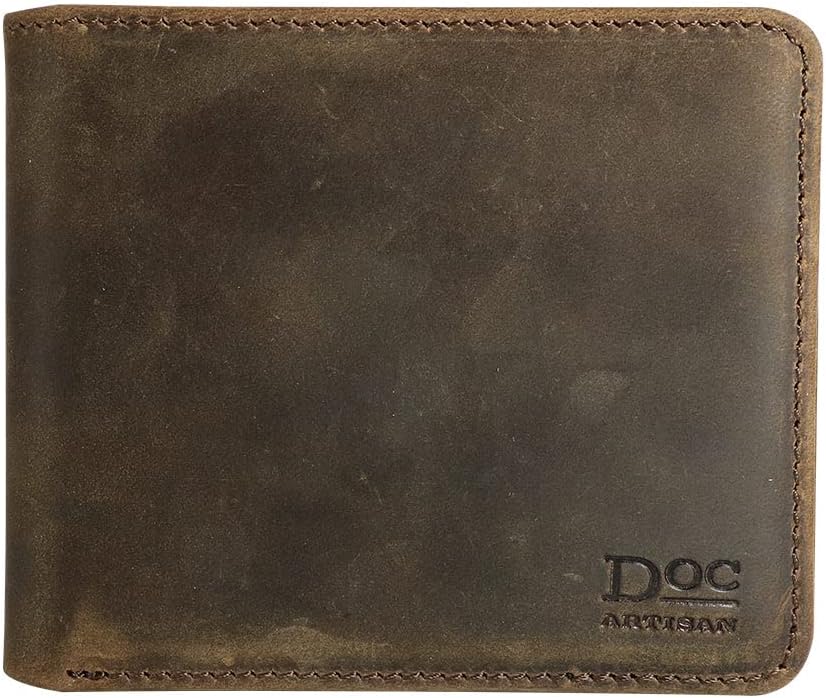 Leather Wallet for Men | 100% Genuine Full Grain Leather Bifold Wallet (Wood)