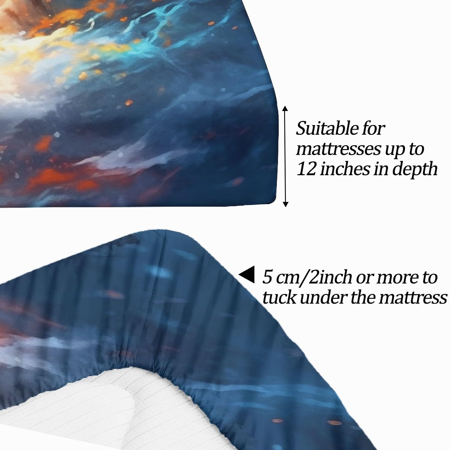 Fitted Sheets 180 x 200 Weiche Luxus Microfaser Zwillingstiger, Fantasie, Kalt und Warm für Kinder & Erwachsene, Bedrucktes Spannbettlaken Bettlaken Set,Geeignet für Matratzen bis 31cm Blau Orange