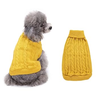 Dog Sweater Turtleneck Knitted,Dog Clothes for Small Dog,Soft Thickening Warm Dog Sweater for Fall Winter Yellow