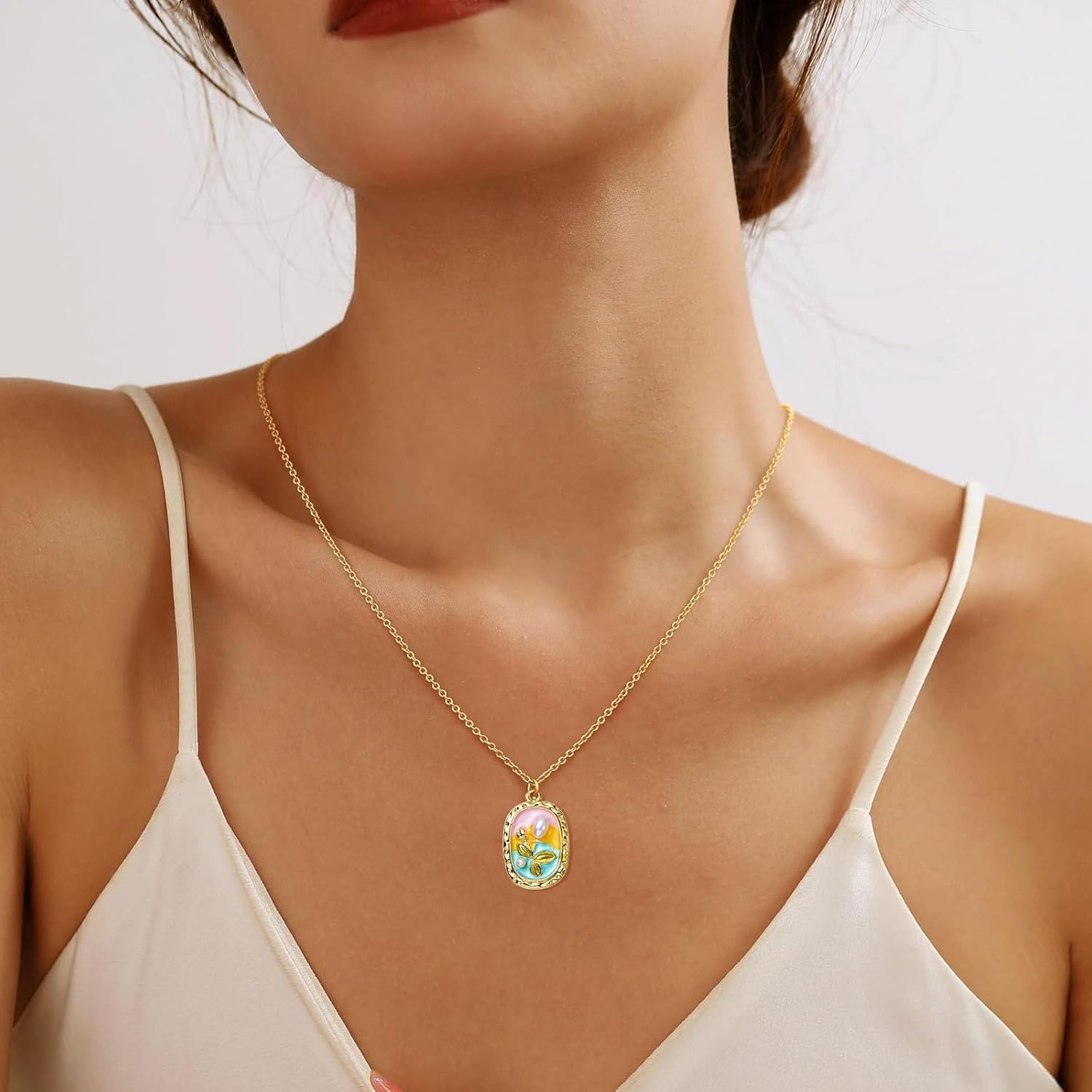 10 Pcs Golden Tone Alloy Enamel Charms for jewelry making Oval Flat Round with Oil Painting Flower Charms for Necklaces Earrings Bracelets DIY Supplies - Image 6