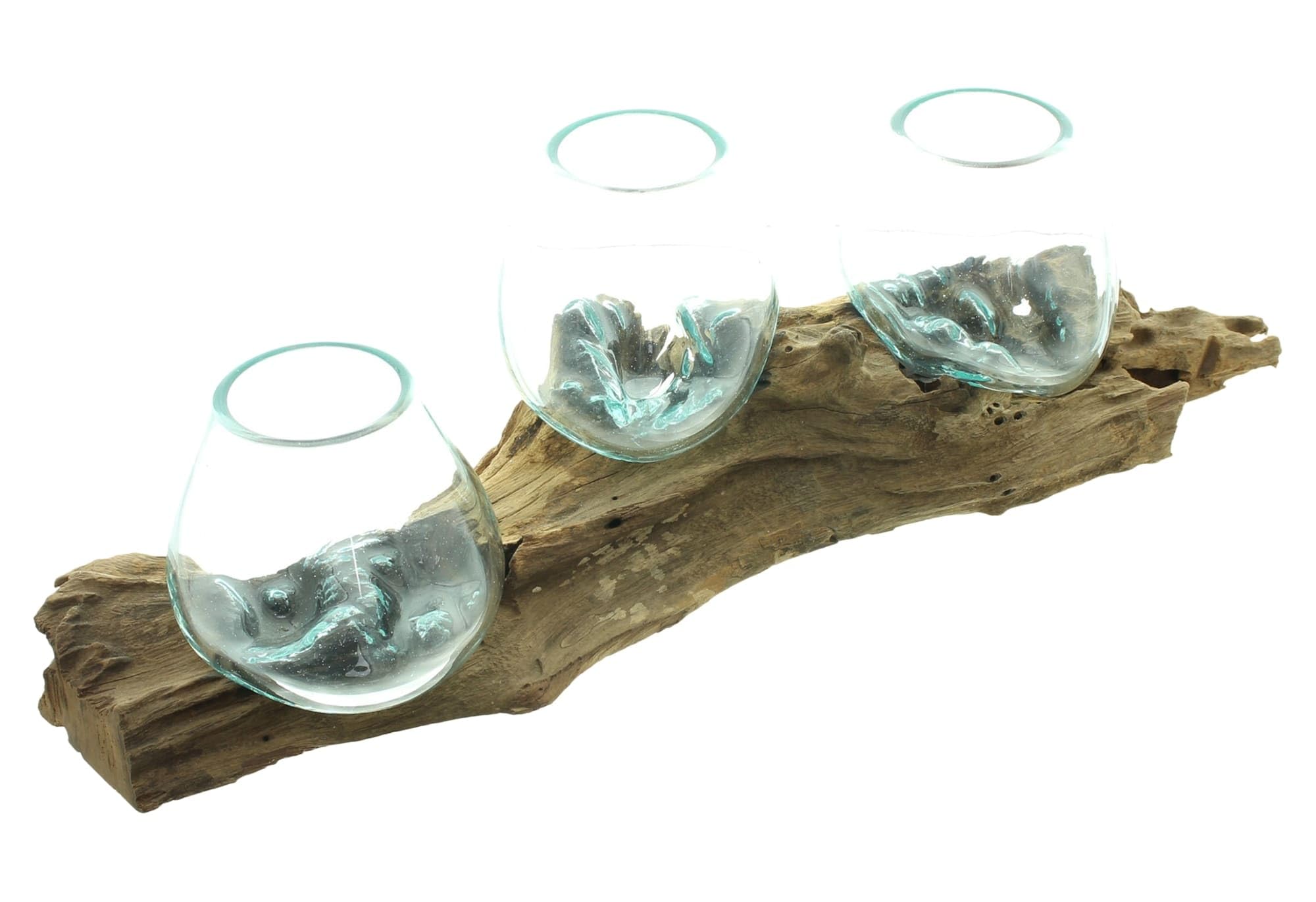 Dekoleidenschaft Wandvase Wurzelholz Wandboard mit 3 Glasvasen, 56 cm lang, Handarbeit von Bali, Unikat, Wand-Windlicht, Teelichthalter