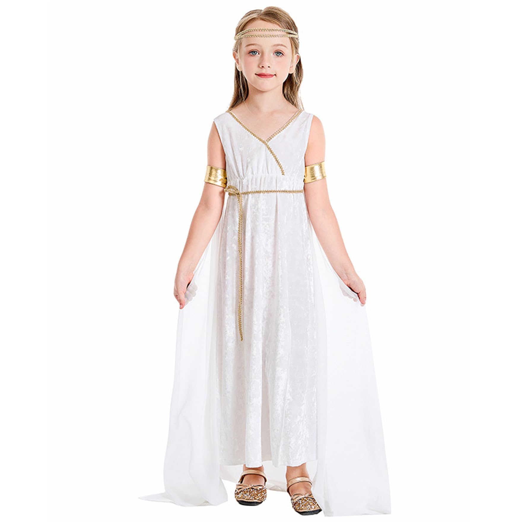 CAKEEYUM Greek Goddesse Costume for Kids Polyester White Greek Goddesse Dress Athena Toga Roman Dress Halloween Costumes Cosplay Grecian Up Outfit Set S