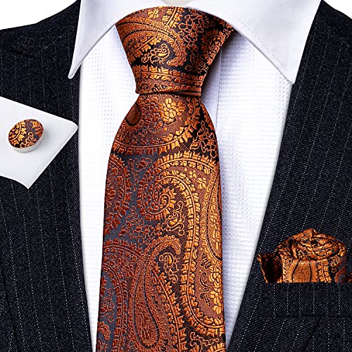 Image of Barry.Wang Men Tie Set Floral Paisley Silk Necktie Pocket Square Cufflinks Formal Wedding Party Business